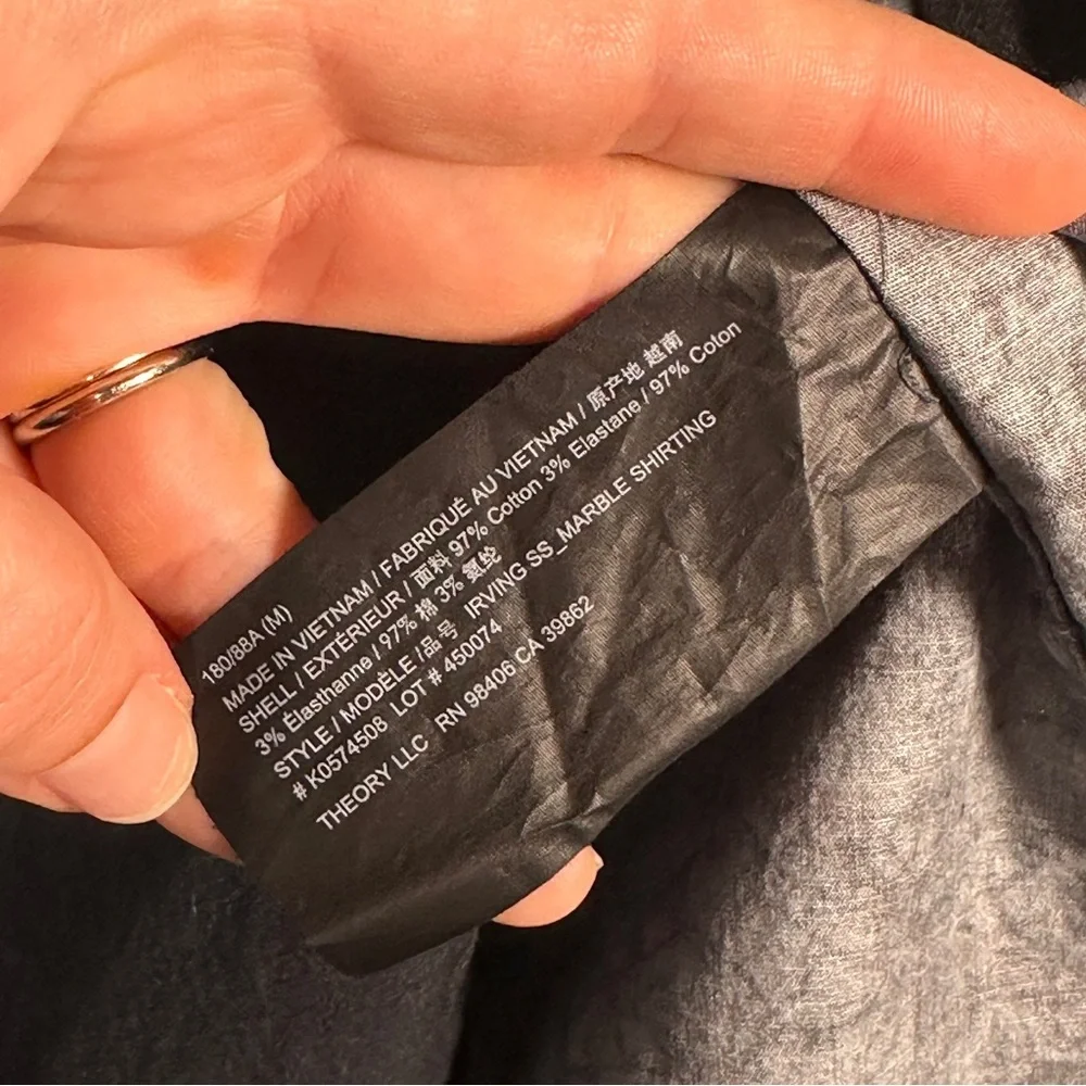 Theory Irving SS Marble Print Short Sleeve Cotton Shirt M Blue Gray - Picture 4 of 8